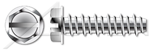 #6 X 3/8" Hi-Lo Self-Tapping Sheet Metal Screws, Hex Indented Washer, Slotted, Full Thread, AISI 304 Stainless Steel (18-8)