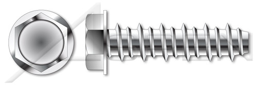 #8 X 1/2" Self Tapping Sheet Metal Screws with Hi-Lo Threading, Indented Hex Washer Head, 18-8 Stainless Steel