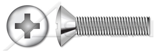 #10-32 X 2-1/2" Fully Threaded Oval Countersunk Head Machine Screws with Phillips Drive, Stainless Steel