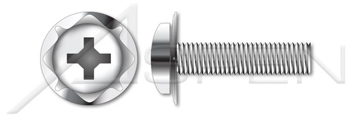 #10-32 X 3/8" SEMS Machine Screws with 410 Stainless Steel Square Cone Washer, Pan Head with Phillips Drive, 18-8 Stainless Steel