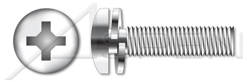 #8-32 X 1/2" SEMS Machine Screws with 410 Stainless Steel Split Lock Washer, Pan Head with Phillips Drive, Stainless Steel