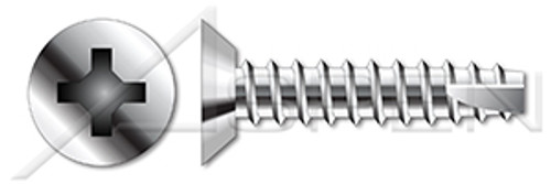 #10 X 1/2" Type 25 Thread Cutting Screws, Flat Undercut Countersunk Head with Phillips Drive, 18-8 Stainless Steel