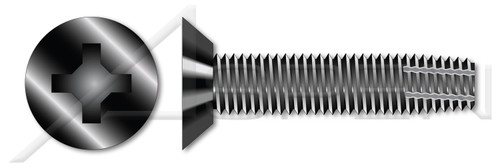 #12-24 X 1/2" Type F Thread Cutting Screws, Flat Undercut Head with Phillips Drive, Black Oxide Coated Stainless Steel