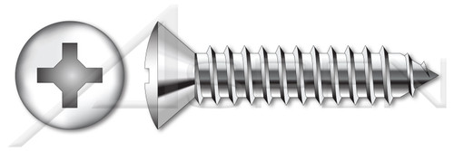 #8 X 1-1/4" Type AB Self Tapping Sheet Metal Screws, Oval Countersunk Head with Phillips Drive, Stainless Steel
