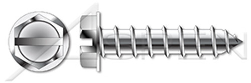#6 X 1/2" Self-Tapping Sheet Metal Screws, Type "A", Hex Indented Washer, Slotted, AISI 316 Stainless Steel