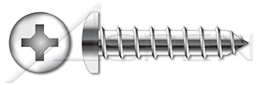 #6 X 1-1/4" Self-Tapping Sheet Metal Screws, Type "A", Pan Phillips Drive, AISI 316 Stainless Steel