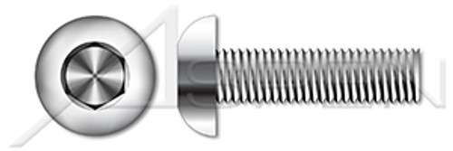 #10-24 X 1/2" Button Head Hex Socket Cap Screws, Full Thread, AISI 316 Stainless Steel