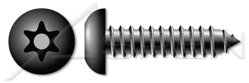 #14 X 1/2" Button Head Type AB Self Tapping Sheet Metal Security Screws with Tamper-Resistant 6Lobe Torx(r) Pin Drive, Black Oxide Coated Steel, Includes Driver Bit