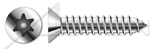 #10 X 1" Flat Head Type AB Self Tapping Sheet Metal Security Screws with Tamper-Resistant 6Lobe Torx(r) Pin Drive, Stainless Steel 18-8, Includes Driver Bit
