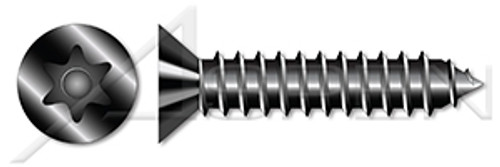 #6 X 1-1/2" Flat Head Type AB Self Tapping Sheet Metal Security Screws with Tamper-Resistant 6Lobe Torx(r) Pin Drive, Black Oxide Coated Steel, Includes Driver Bit