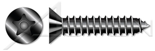 #8 X 1/2" Flat Head Type AB Self Tapping Sheet Metal Security Screws with Tamper-Resistant Torx Plus(r) Pin Drive, Black Oxide Coated Steel