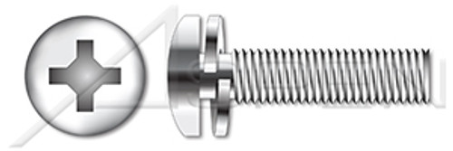 #10-32 X 3/8" SEMS Machine Screws with Split Lock Washer, Pan Head with Phillips Drive, 18-8 Stainless Steel