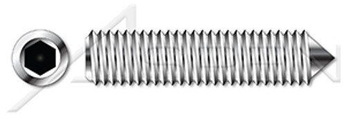 #10-24 X 1/4" Cone Point Socket Set Screws, Hex Drive, Fully Threaded, 18-8 Stainless Steel