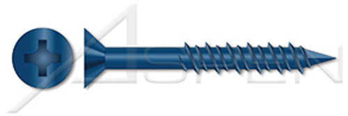 1/4" X 2-1/4" Concrete Screws, Flat Phillips Drive, Blue Ceramic Coating