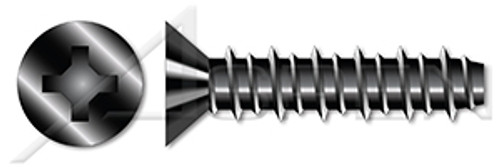 #8-18 X 1/2" Hi-Lo Self-Tapping Sheet Metal Screws, Flat Phillips Drive, Full Thread, Steel, Black Oxide