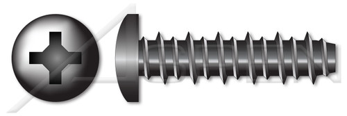 1/4"-15 X 1/2" Hi-Lo Self-Tapping Sheet Metal Screws, Pan Phillips Drive, Full Thread, Steel, Black Zinc