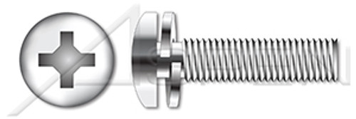 #2-56 X 1/2" SEMS Machine Screws with 410 Stainless Steel Split Lock Washer, Pan Head with Phillips Drive, 18-8 Stainless Steel