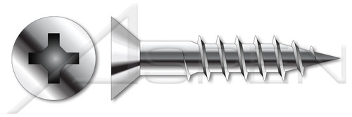 #6-18 X 1-1/4" Wood Screws, Flat Head with Phillips Drive, Stainless Steel, :Full Body, 2/3rd Thread Length