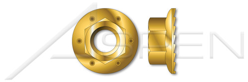 9/16"-12 Hex Flange Nuts with Locking Serrations, Grade 8 Steel, Yellow Zinc Plated