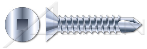 #10-16 X 4" Self-Drilling Screws, Flat Square Drive, Steel, Zinc Plated and Baked