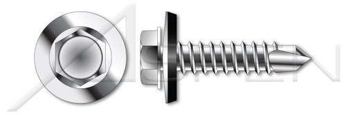 #12-14 X 3" (#3 pt) Self Tapping Sheet Metal Screws with Drill Point, Indented Hex Washer Head with Sealing Washer, Corrosion Resistant Coating, Made in U.S.A., DFARS