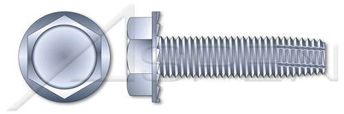 1/4"-20 X 1" Type F Thread Cutting Screws, Indented Hex Washer Head with Locking Serrations, Zinc Plated Steel