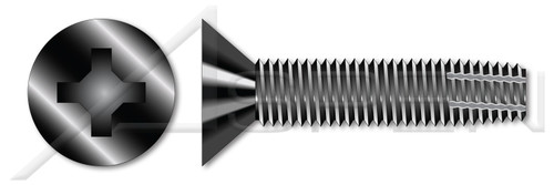 1/4"-20 X 3/4" Type F Thread Cutting Screws, Flat Countersunk Head with Phillips Drive, Black Oxide Coated Steel