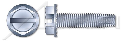 1/2"-13 X 2" Type F Thread Cutting Screws, Indented Hex Washer Head with Slotted Drive and Locking Serrations, Steel, Zinc Plated and Baked