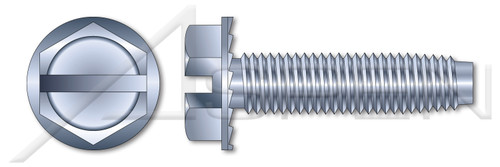 #10-32 X 3/8" Hex Indented Washer Head Trilobe Thread Rolling Screws for Metals with Slot Drive and Locking Serrations, Steel, Zinc Plated and Waxed