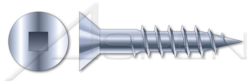 #8-15 X 3-1/2" Wood Screws, Flat Square Drive, 2/3rd Thread Length, Steel, Zinc Plated