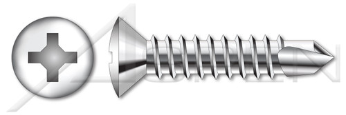 #8-18 X 1" Self-Drilling Screws, Oval Phillips Drive, AISI 410 Stainless Steel