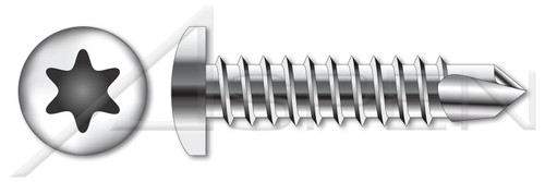 #8-18 X 1" Self Tapping Sheet Metal Screws with Drill Point, Pan Head with 6Lobe Torx(r) Drive, Stainless Steel 18-8