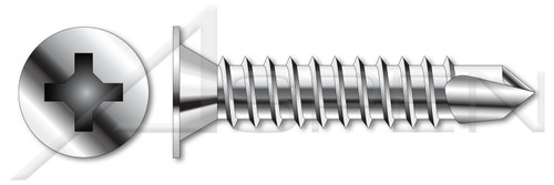 #8-18 X 1-1/2" Self-Drilling Screws, Wafer Head Phillips Drive, AISI 304 Stainless Steel (18-8)