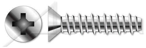 #14-15 X 1" Hi-Lo Self-Tapping Sheet Metal Screws, Flat Phillips Drive, Full Thread, AISI 304 Stainless Steel (18-8)