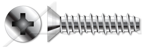 #2-32 X 1/4" Hi-Lo Self-Tapping Sheet Metal Screws, Flat Phillips Drive, Full Thread, AISI 304 Stainless Steel (18-8)