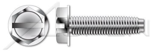 #10-24 X 1" Hex Indented Washer Head Trilobe Thread Rolling Screws for Metals with Slot Drive, 18-8 Stainless Steel, Passivated and Waxed