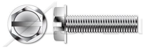 1/4"-20 X 1-1/2" Hex Indented Washer Head Trilobe Thread Rolling Screws for Metals with Slot Drive, 410 Stainless Steel, Passivated and Waxed