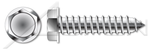 3/8"-12 X 1" Type AB Sheet Metal Self Tapping Screws, Indented Hex Washer Head, 18-8 Stainless Steel