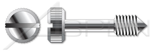 #4-40 X 23/32" Captive Panel Screws, Style 1, Knurled Head, Slotted Drive, Cone Point, Stainless Steel