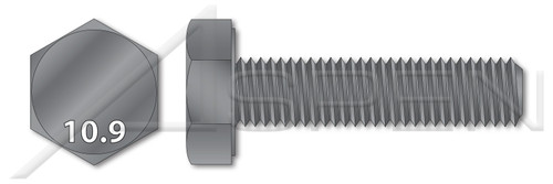 M6-1.0 X 10mm Hex Cap Screws, Fully Threaded, DIN 933 / ISO 4017, Class 10.9 Steel, Plain