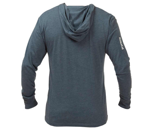Hustle Hooded T-Shirt in Denim, back view. @Denim-2