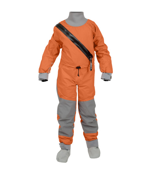SuperNova Semi Dry Suit (Hydrus 3.0) - Youth in Tangerine, front view. @Tangerine-1