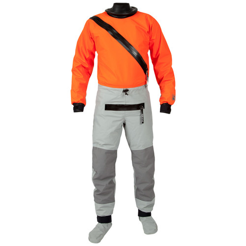 Swift Entry Dry Suit (Hydrus) Custom in Tangerine, front view.