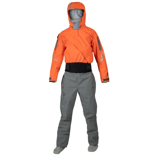 Odyssey Dry Suit (Hydrus) - Women's in Tangerine, front view. @Tangerine - 1