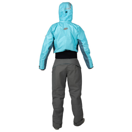 Odyssey Dry Suit (Hydrus) - Women's in Rain, back view. @rain - 2