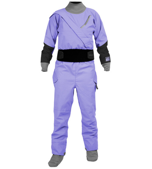 Reflection series Meridian Dry Suit (gore-tex pro) - Women's in Iris, front view. @Iris-1