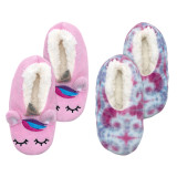 Unicorn Tie Dye Slipper Socks in Light Pink, both styles, top view