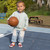 Baby boy wearing NBA Team Knicks 3D Basketball Soft Soles, standing