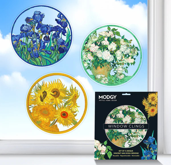 Window Cling Vincent Van Gogh Set of 3 (sunflowers, irises, roses)