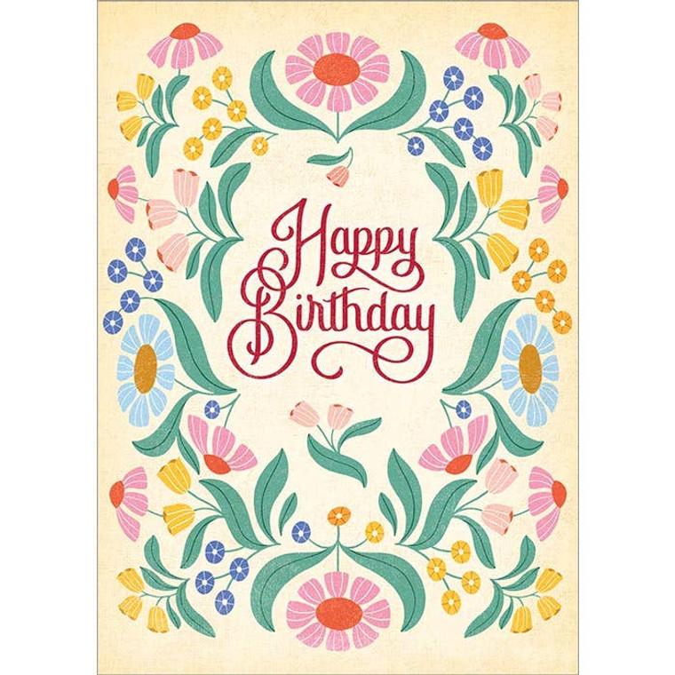 Text on front: Happy birthday • Blank inside • 5" x 7" • Printed on semi-gloss cardstock sourced from a combination of sustainably managed forests and recycled materials
$4.99